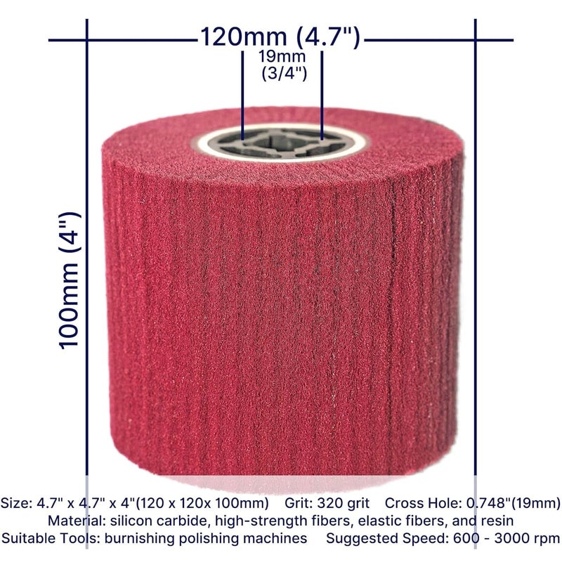 JONAS C 2 Pcs 320 Grit Burnishing Polishing Wheel Drum, 4.7" x 4" Abrasive Drawing Wheel Drum, Finishing Drum, Surface Conditioning Tool Drum for Metal, Wood, Plastic - Image 5